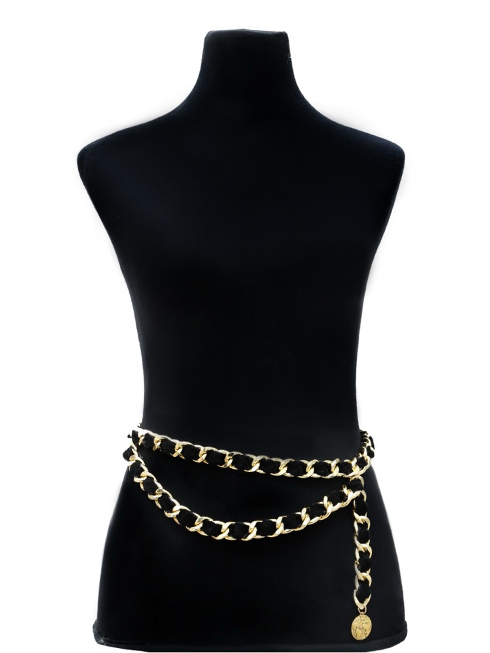 Vintage Style Black and Gold Braided Chain Waist Belt